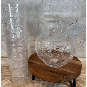 Opalhouse Butterfly Floral Pitcher & 5 Tall Tumblers Clear Acrylic Drink Set New